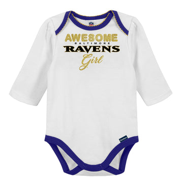 Nfl Baby Girls' 3Pc Bodysuit, Footed Pant, & Cap Set, Baltimore Ravens, 6-9 Months