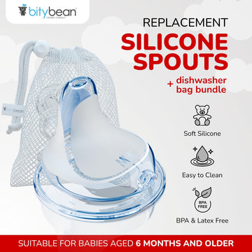 Bitybean - Nuk Nipple Replacement Spouts, Clear Silicone, Pack Of 10 With Dishwasher Safe Mesh Bag - Fits Nuk Bottle (10)