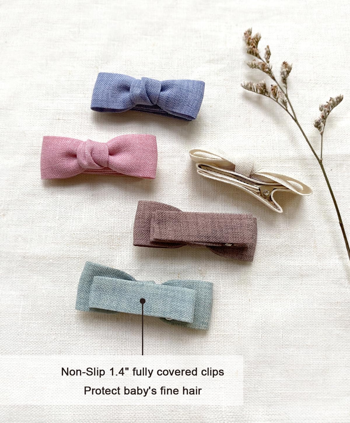 Baby Girls Tiny Hair Bow Clips, 10Pcs Boutique Fully Lined Hair Pins Mini Baby Barrettes Accessories For Infants Toddlers Fine H