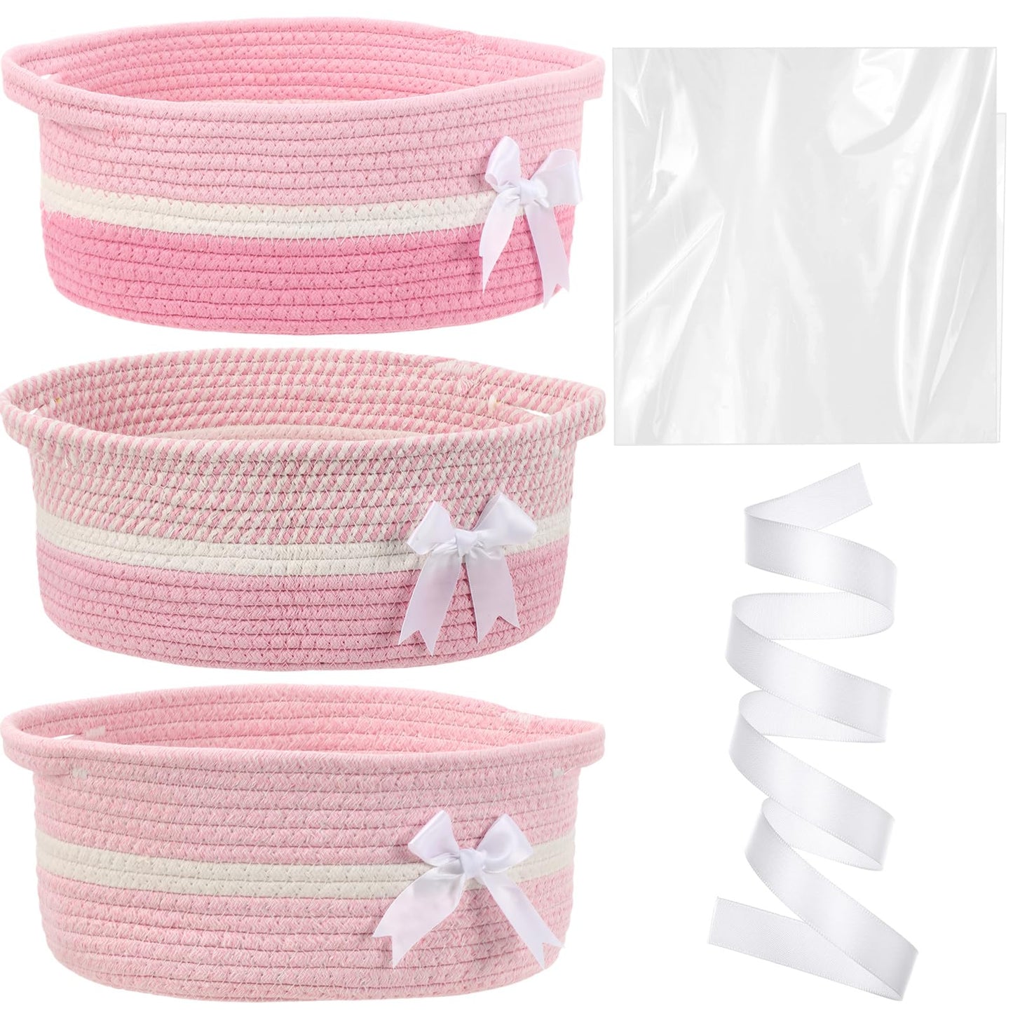 Colingmill 3 Pack Halloween Small Bow Woven Basket Empty with Handles Gift Bags and Ribbon 12 x 8 x 5 Gift Baskets to Fill Stora
