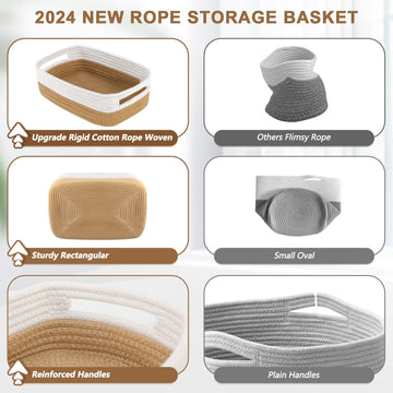 Lwymx Woven Baskets For Organizing With Handles, 12' X 8' X 5' Natural Cotton Rope Storage Baskets For Shelves Dog Toy Basket
