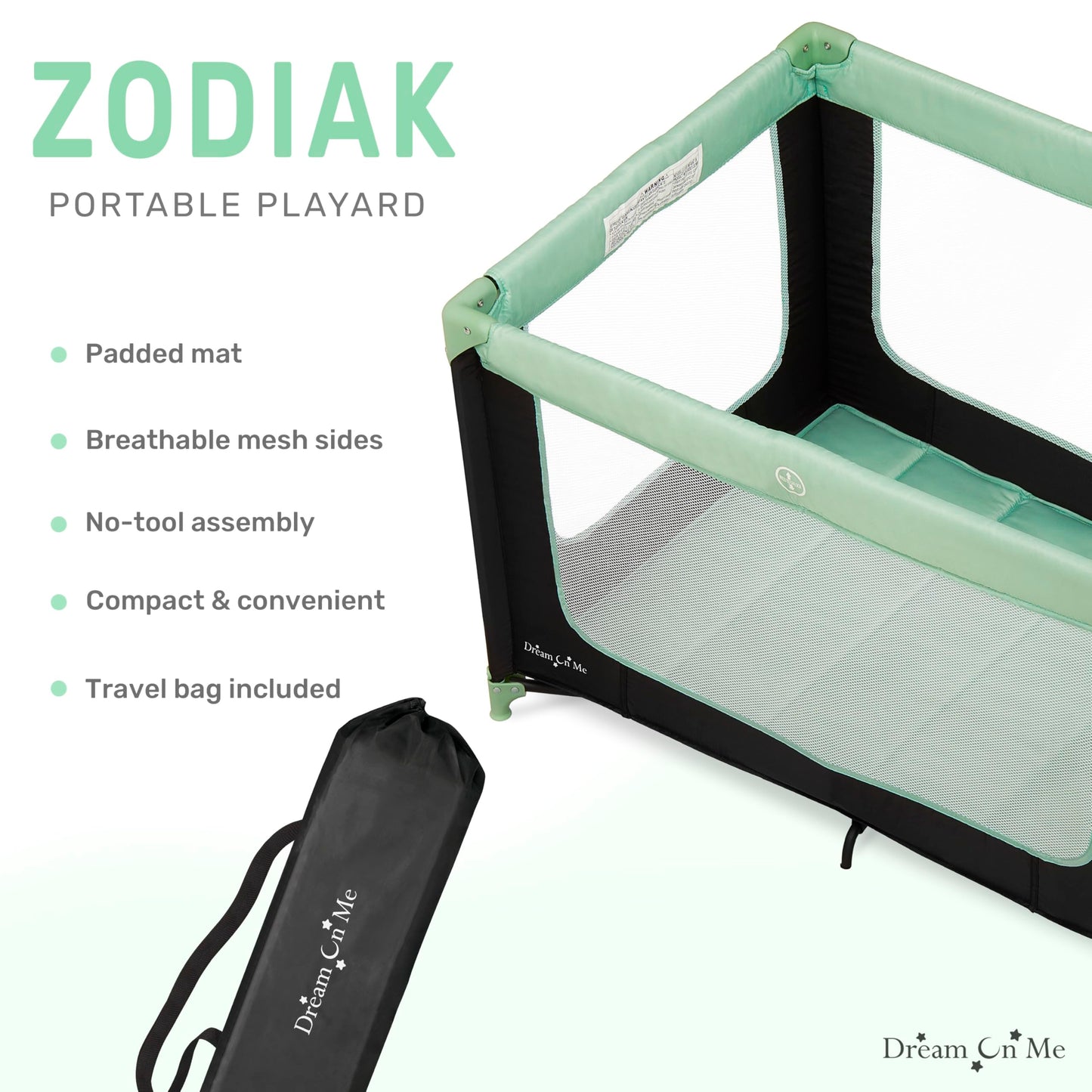 Dream On Me Zodiak Portable Playard In Mint, Lightweight, Packable And Easy Setup Baby Playard, Breathable Mesh Sides And Soft F