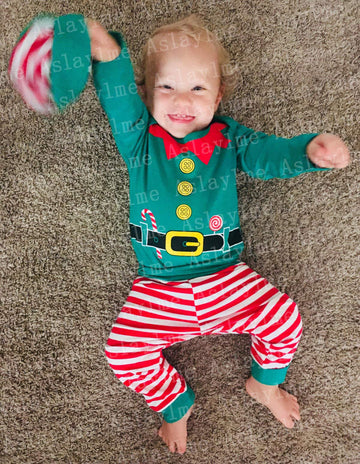 Aslaylme Baby Boy Christmas Outfit Xmas Clothes Elf Bodysuit (Green,18-24 Months)