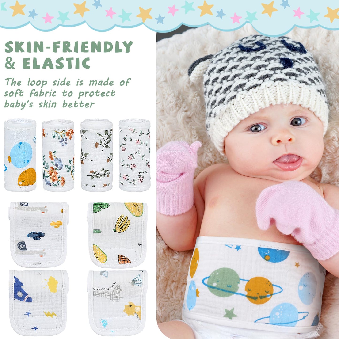 Vabean 8 Pcs Baby Infant Umbilical Cord Comfort Adjustable Cotton Belly Band For Protection, Baby Gifts For 0 To12 Months (Lovel