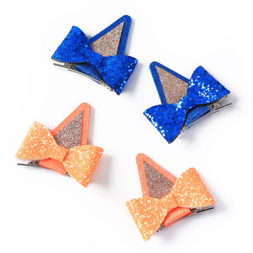 2 Pairs Dog Ears Hair Bow Clips For Toddler Kids Glitter Bows Halloween Costume Accessories Animal Cosplay Birthday Party Suppli