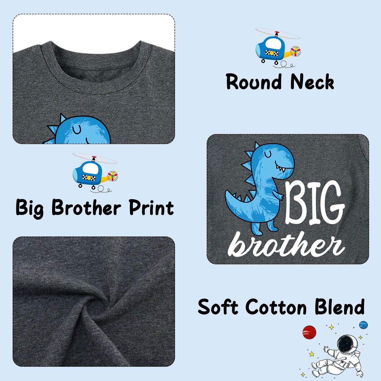 Funnycokid Big Brother Shirt 5T 4T Dinosaur For Toddler Boys Promoted To Big Brother Grey Size 5 Pregnancy Announcement Gifts Fo