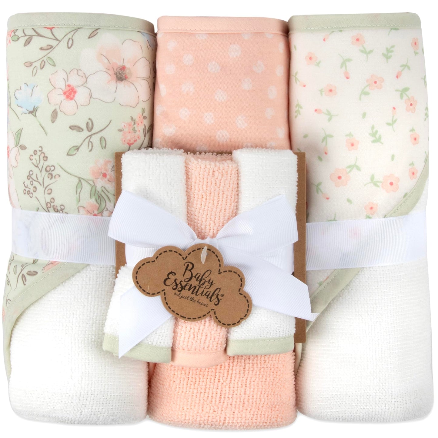 Hooded Baby Bath Towel and Washcloth 6 Piece Set for Newborns, Infants & Toddlers, Boys & Girls Baby Hooded Towels Set Floral Pi