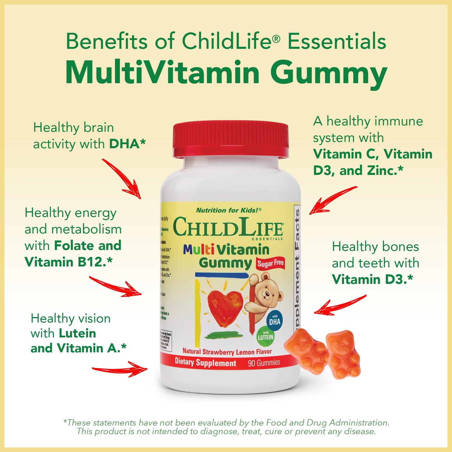 Childlife Essentials Multivitamin Gummies For Kids - Children'S Vitamins, Kids Multivitamins With Dha, Sugar Free - Natural Stra