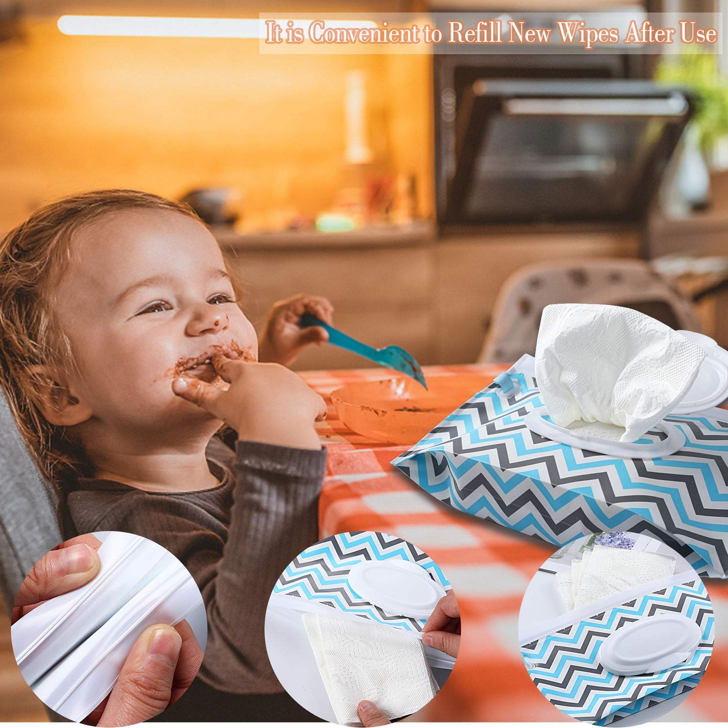 Febsnow 4 Pack Baby Wipe Dispenser, Portable Refillable Wipe Holder, Baby Wipes Container, Wipe Dispenser, Reusable Travel Wet W