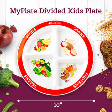 Health Beet Choose Myplate Portion Plate For Kids, Toddlers - Kids Nutrition Plates With Dividers From (English Language, Single