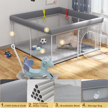 Weksi Foldable Baby Playpen With Mat, 50' X 50' Portable Play Pen For Toddlers With 2 Handlers, Easy Setup For Indoor/Outdoor
