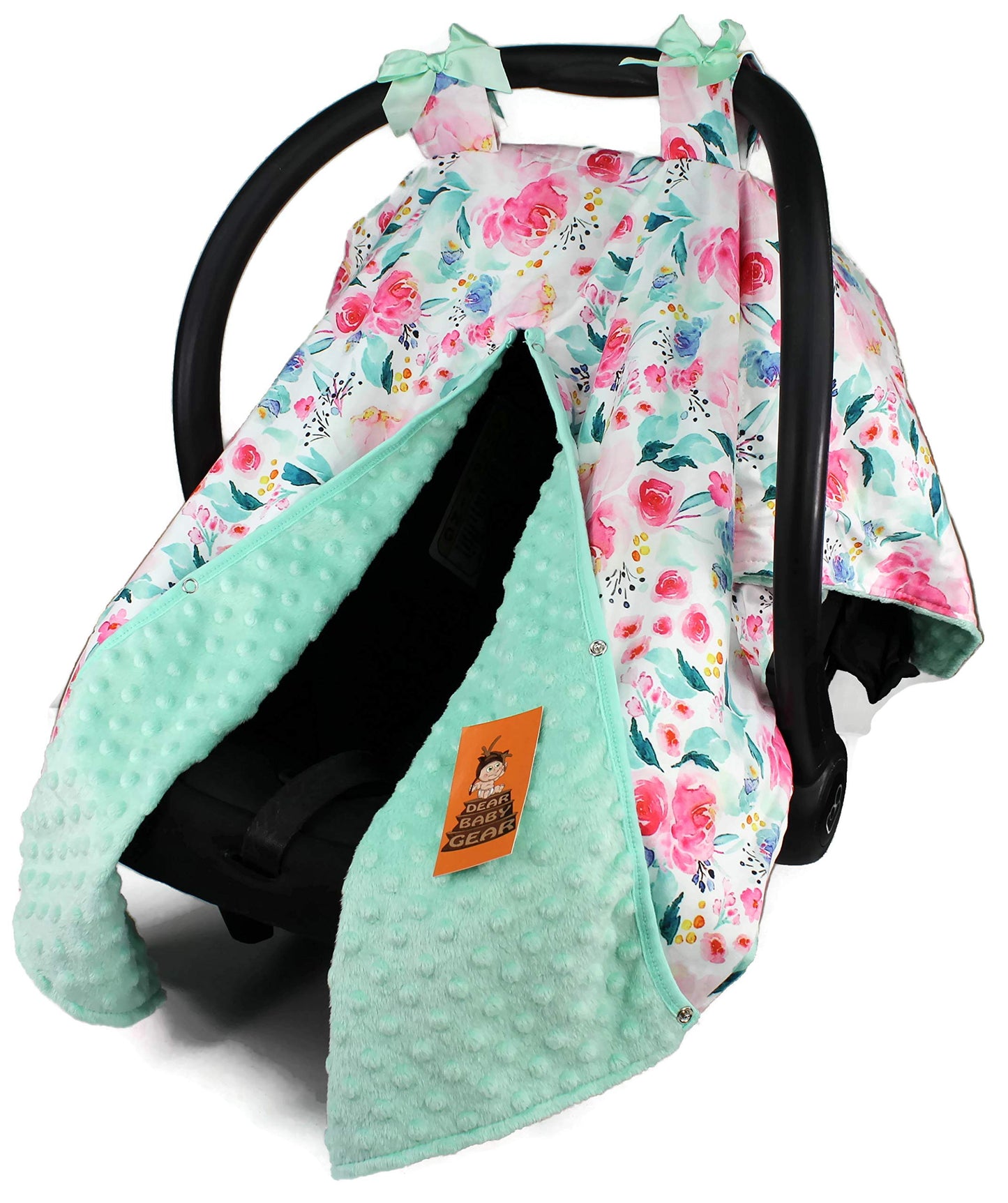 Dear Baby Gear Carseat Canopy - Car Seat Cover w/Snap Opening for Girls & Boys - Infant Car Chair Canopies - Floral & Farm Print