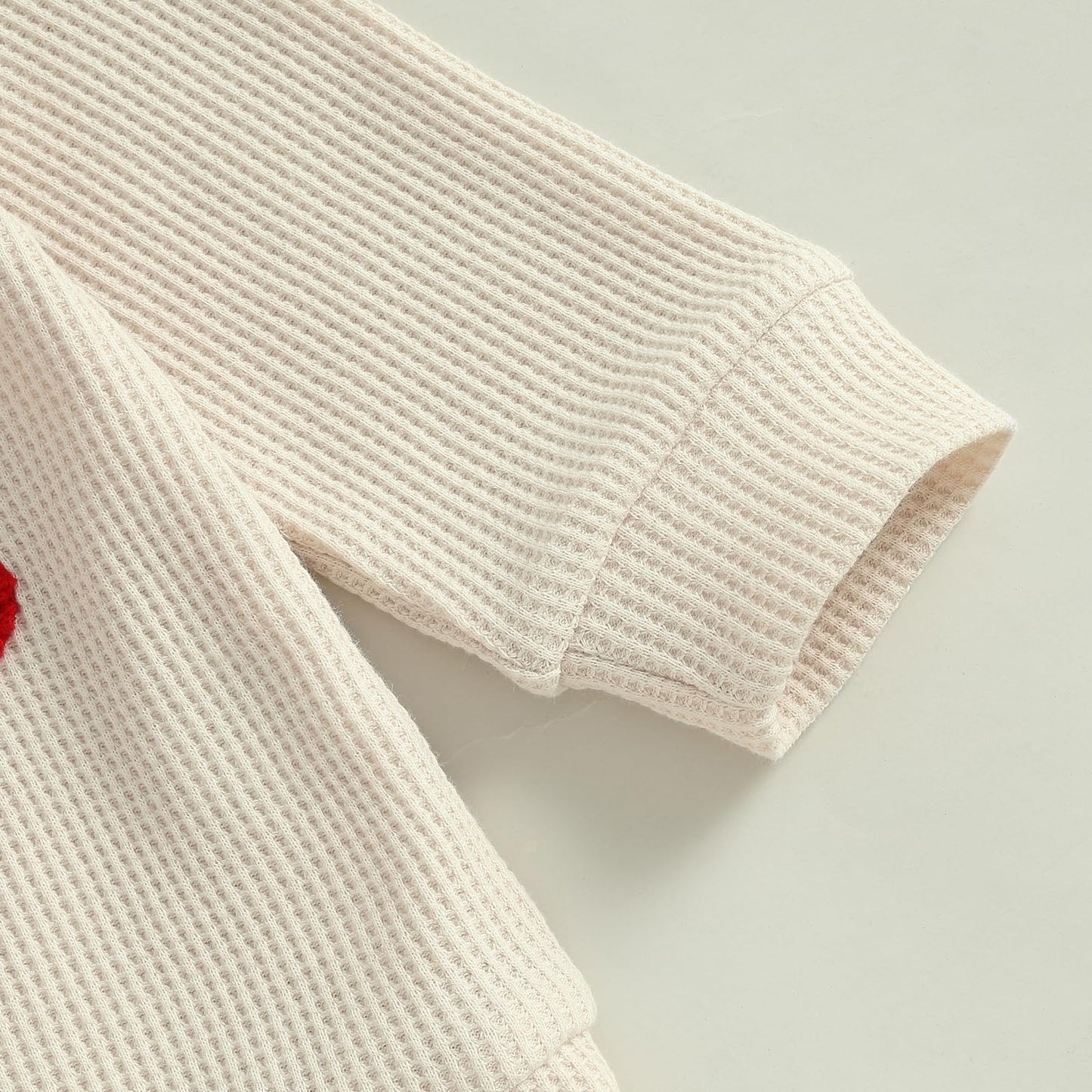 Lesimsam Toddler Baby Boy Valentine'S Day Outfit Letter Embroidery Long Sleeve Waffle Knit Sweatshirt And Pants Set(Apricot, 12-