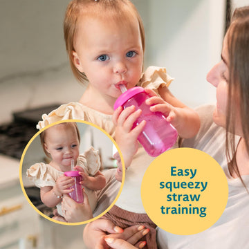 The First Years Squeeze & Sip Toddler Straw Cups - Squeezable Transition Sippy Cup with Silicone Straw - Toddler Feeding Supplie