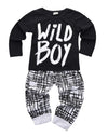 Newborn Baby Boys Clothes Wild Boy Letter Print T-Shirt Tops And Pants Outfits Set Autumn Winter(01 Black,12-18 Months)