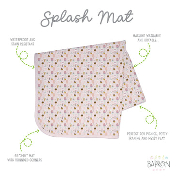 Bapronbaby Pink Ice Cream Splash Mat - Waterproof Catch-All For Under High Chairs, Floors, Tables, Playtime Or Arts & Crafts - M