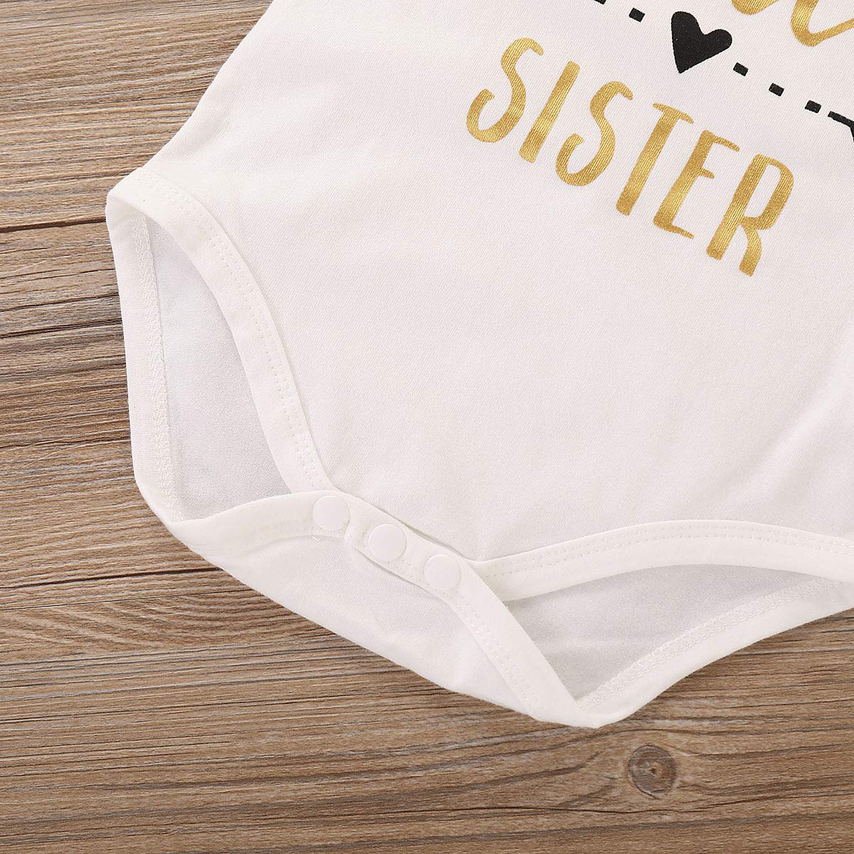 4Pcs Infant Girl Outfits Baby Sister Bodysuit Tops Floral Leggings Pants Set Bowknot Headbands Newborn Clothes (Little Sister,0-