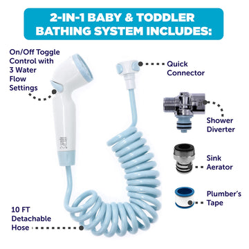 Playtex Baby 2-in-1 Shower Sprayer for Baby and Toddler Bath Time, Blue/White, 10-foot Hose