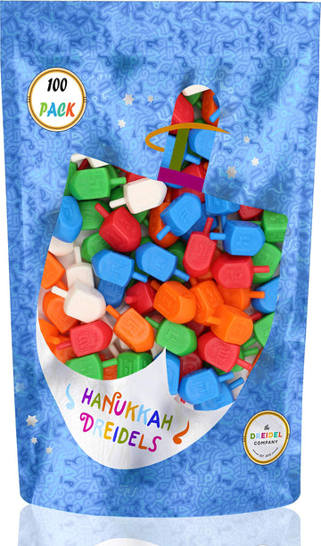 The Dreidel Company Hanukkah Dreidels 100 Bulk Pack Multi-Color Plastic Chanukah Dreidels With English Transliteration - Include