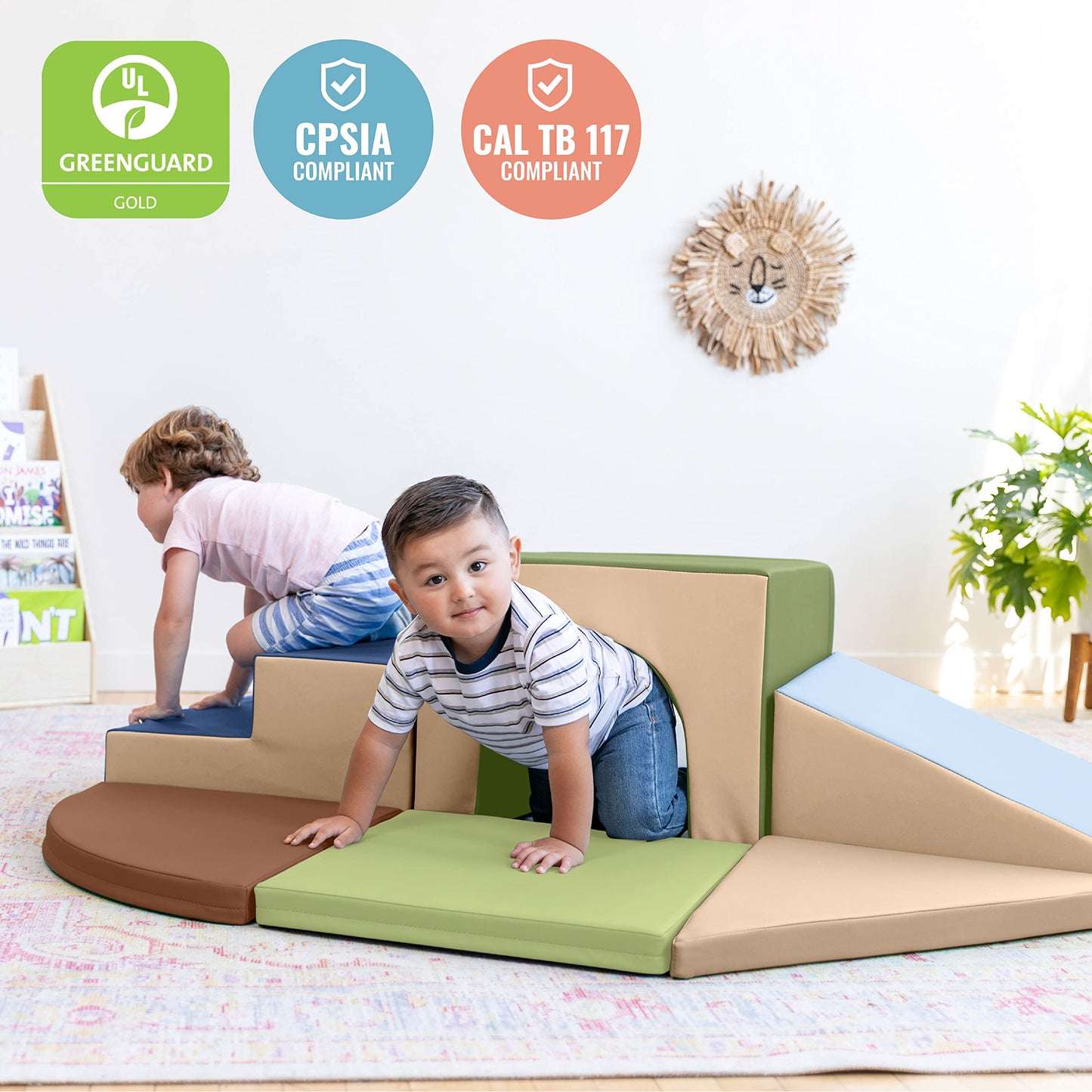 Ecr4Kids Softzone Lincoln Tunnel Climber, Toddler Playset, Earthtone, 9-Piece