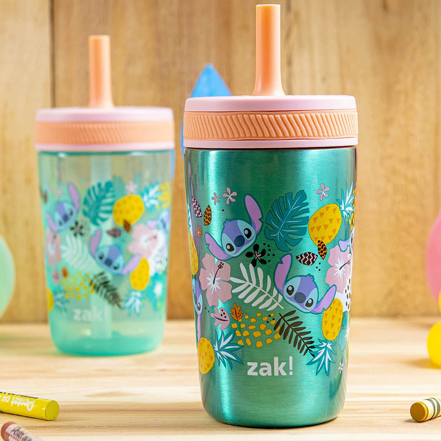 Zak Designs Disney Lilo And Stitch Kelso Tumbler Set, Leak-Proof Screw-On Lid With Straw, Bundle For Kids Includes Plastic And S