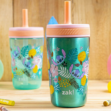 Zak Designs Disney Lilo And Stitch Kelso Tumbler Set, Leak-Proof Screw-On Lid With Straw, Bundle For Kids Includes Plastic And S