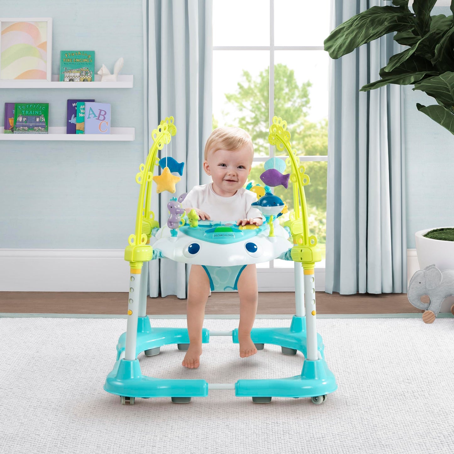 Delta Children Deluxe Bounceroo Learn2Walk Balancer Baby Walker, Blue Ocean Adventure