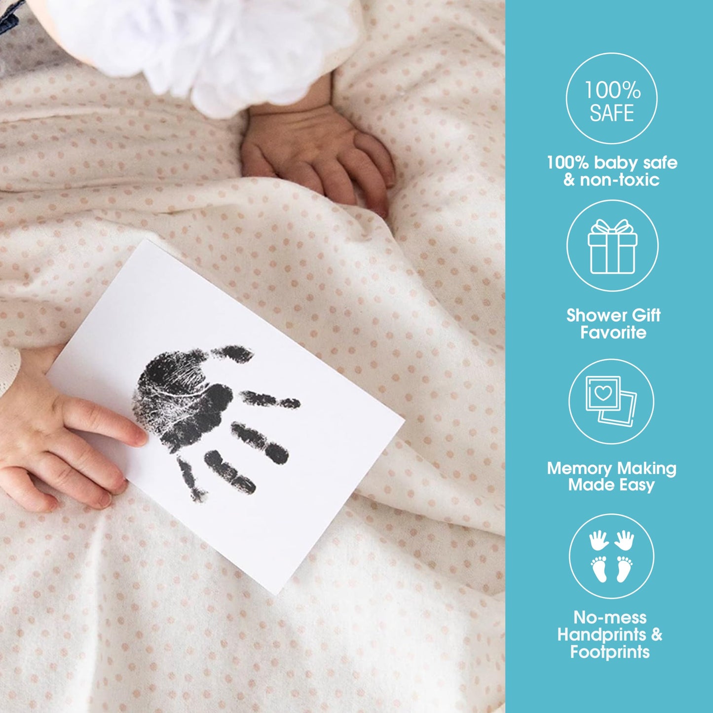 Pearhead Newborn Baby Handprint And Footprint Kit - No Mess Clean-Touch Ink Pad With Impression Cards, Safe For Skin, Perfect Ke