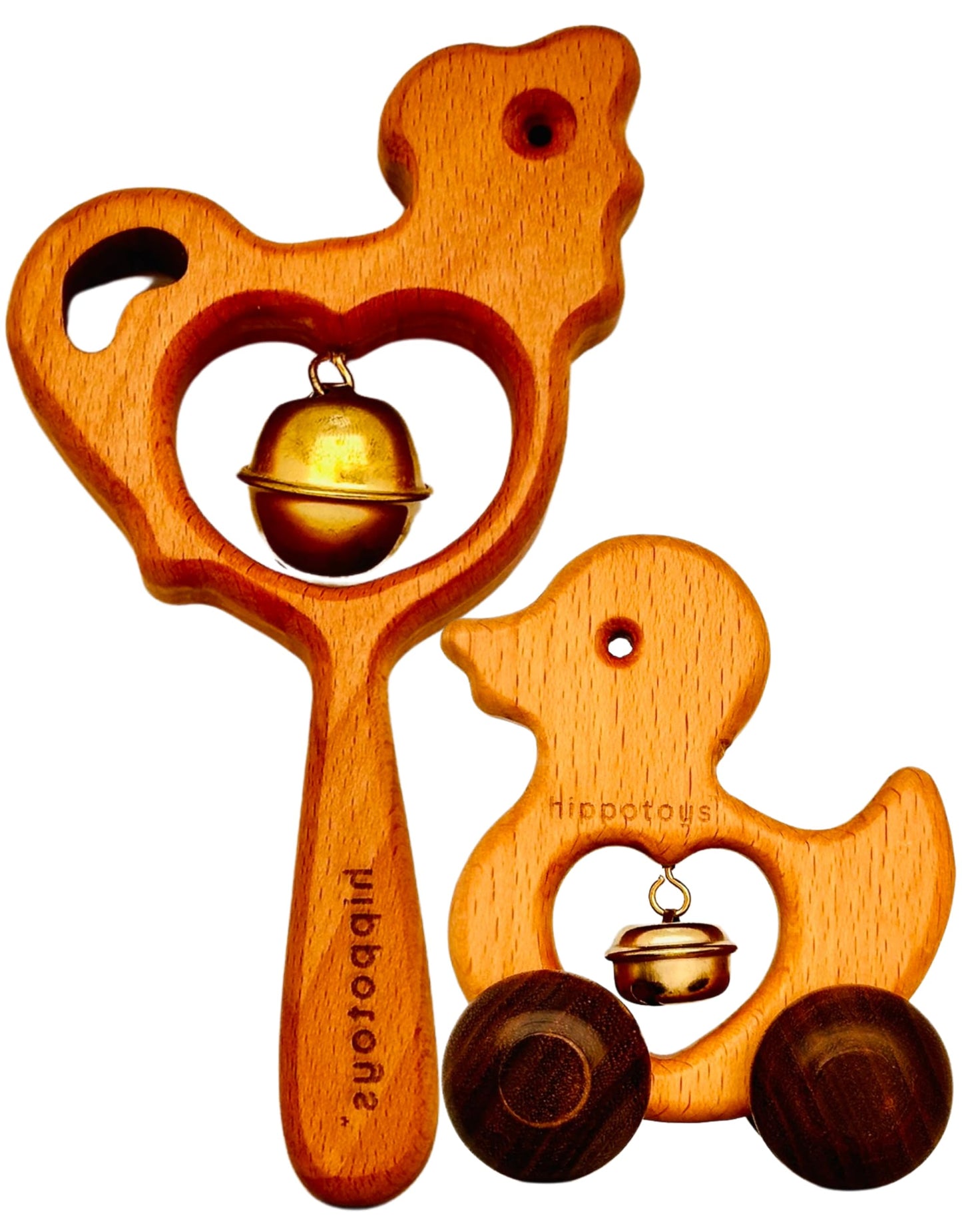 HippoToys Wooden Baby Rattles & Sensory Toys for Babies 0-24 Months - Natural, Safe, and Eco-Friendly Montessori Toys for Early