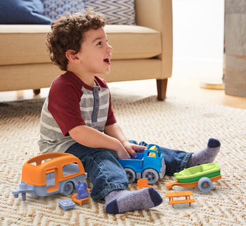 Green Toys RV Camper Set, Blue/Orange - 10 Piece Pretend Play, Motor Skills, Kids Toy Vehicle Playset. No BPA, phthalates, PVC.