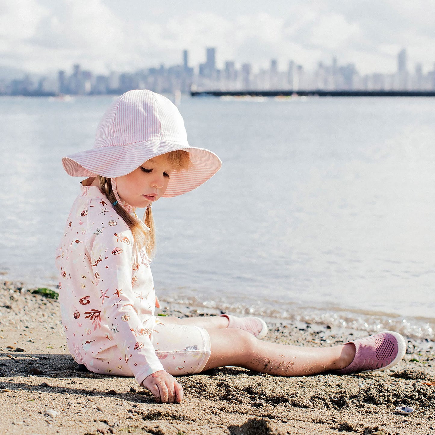 Jan & Jul Infant Girl Sun-Hat, Upf 50+, 100% Cotton (S: 0-6 Months, Pink Stripes)