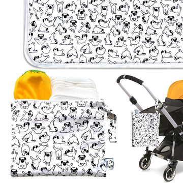 Flockthree Waterproof Baby Diaper Changing Pad With Storage Bag (28.7' X 19.7') Washable Wipeable Reusable Leak Proof Diaper T