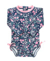 Rufflebutts Baby Girls Upf 50+ Sun Protection Floral Printed Long Sleeve One Piece Rash Guard Swimsuit With Zipper - Moonlit Mea
