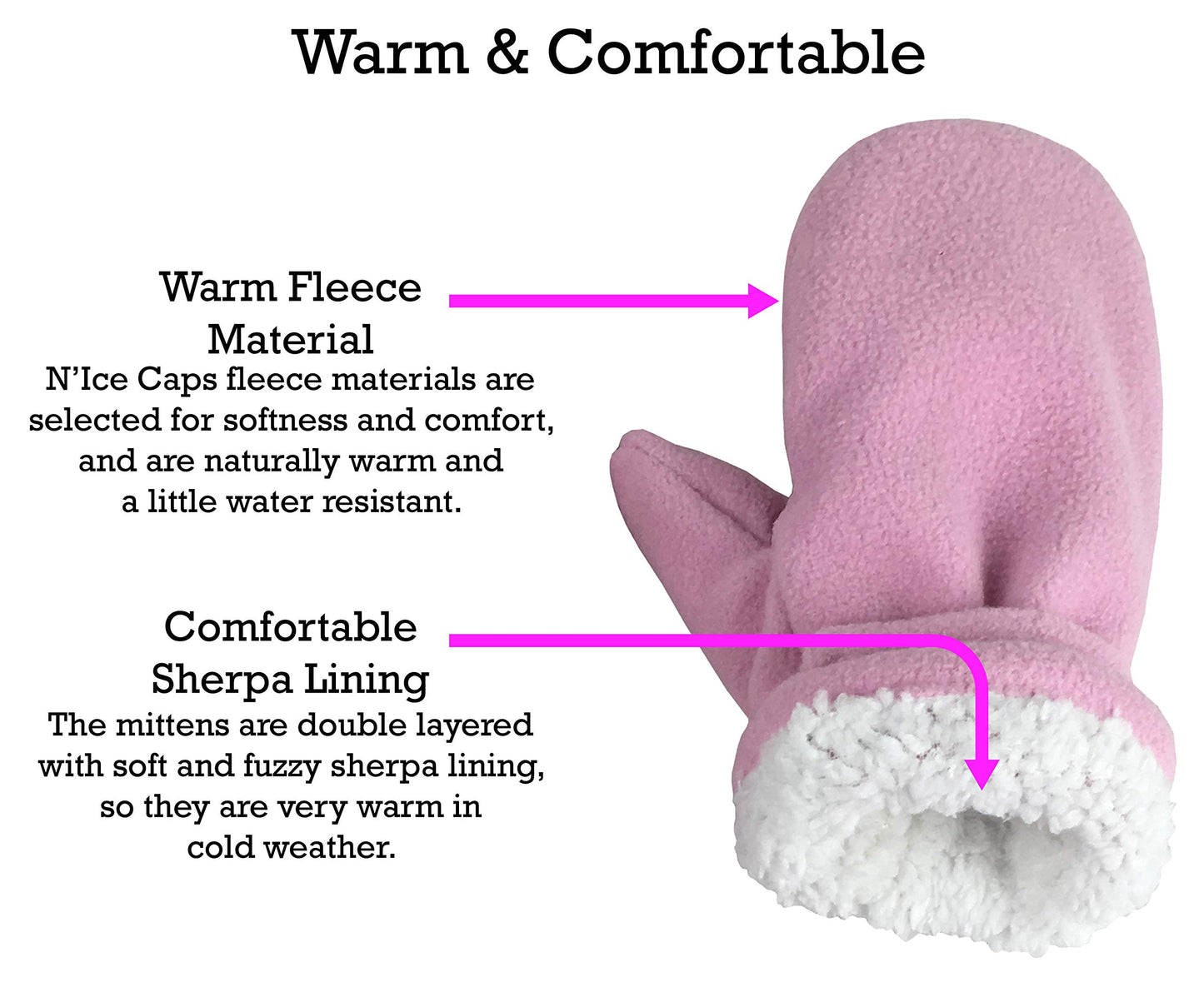 N'Ice Caps Baby Toddler Mittens Kids 2 Pairs Fleece Gloves Winter Warm Sherpa Lined (Pink/Light Purple Pack, 2-3 Years)
