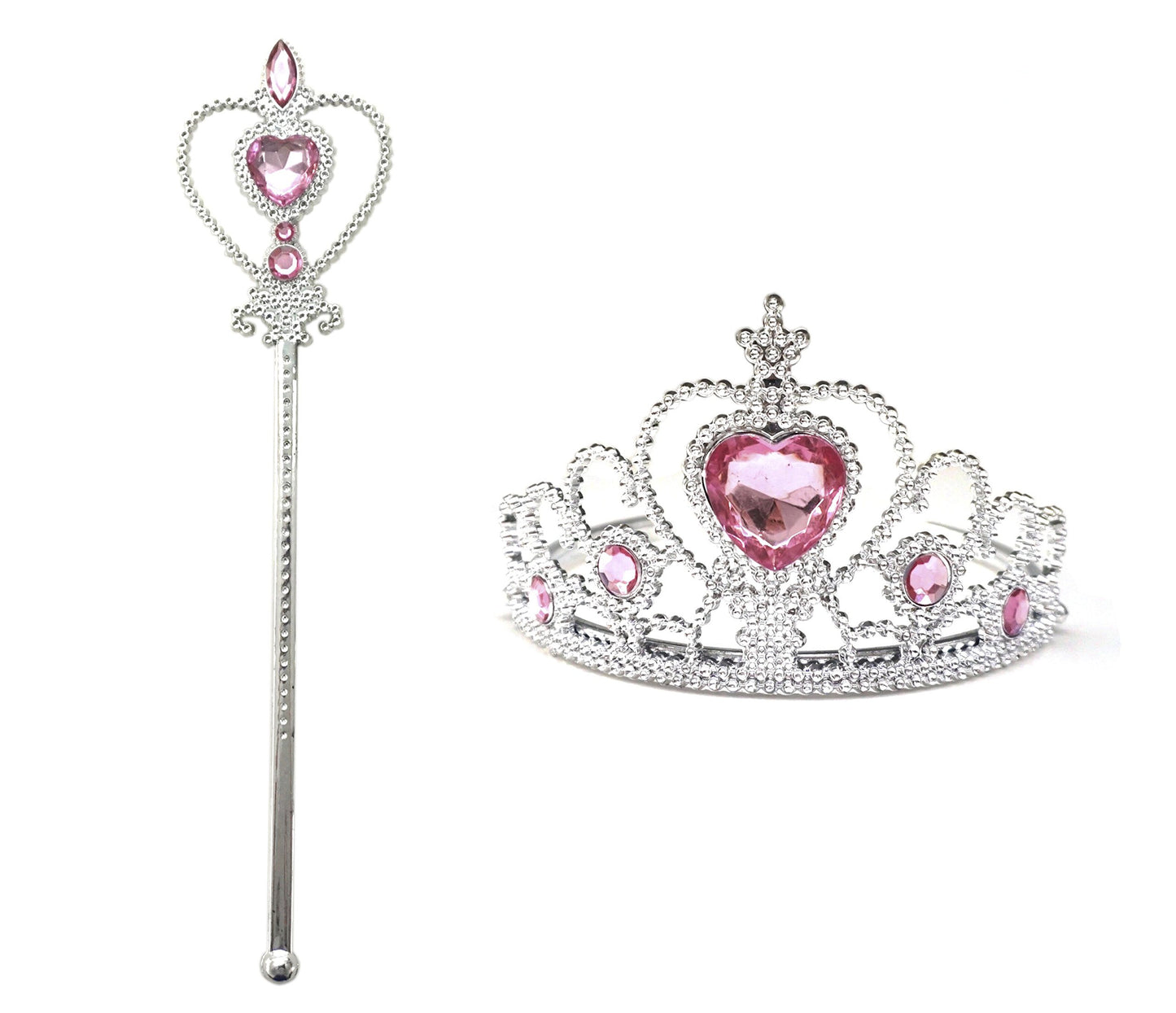 Kuzhi Frozen Crown Tiara And Wand Set - Silver Heart Jewel (Light Pink)
