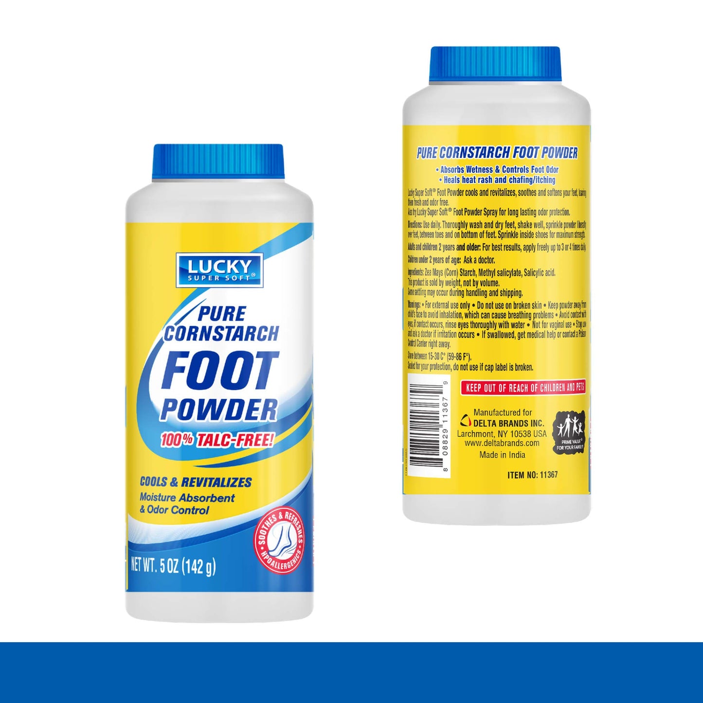 Lucky Super Soft Cornstarch Foot Powder, Talc-Free, Moisture Absorbing Odor Fighting Formula, Natural Protection Against Chafing