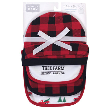 Hudson Baby Unisex Baby Cotton Bib And Headband Or Caps Set, Christmas Tree Farm, One Size