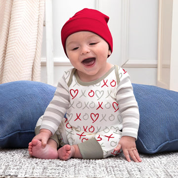 Gliglittr Newborn Baby Boy Valentine'S Day Outfits Infant Romper Long Sleeve Bodysuit Cute Heart Print Onesie Jumpsuit(Grey,6-9M
