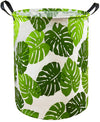 KUNRO Large Sized Round Storage Basket Waterproof Coating Organizer Bin Laundry Hamper for Nursery Clothes Toys (Green Leaves)