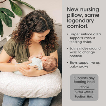 Boppy Nursing Pillow, Cream Retro Squiggles, Larger, More Supportive Pillow For Breastfeeding And Bottle Feeding, Firmer Fill, H