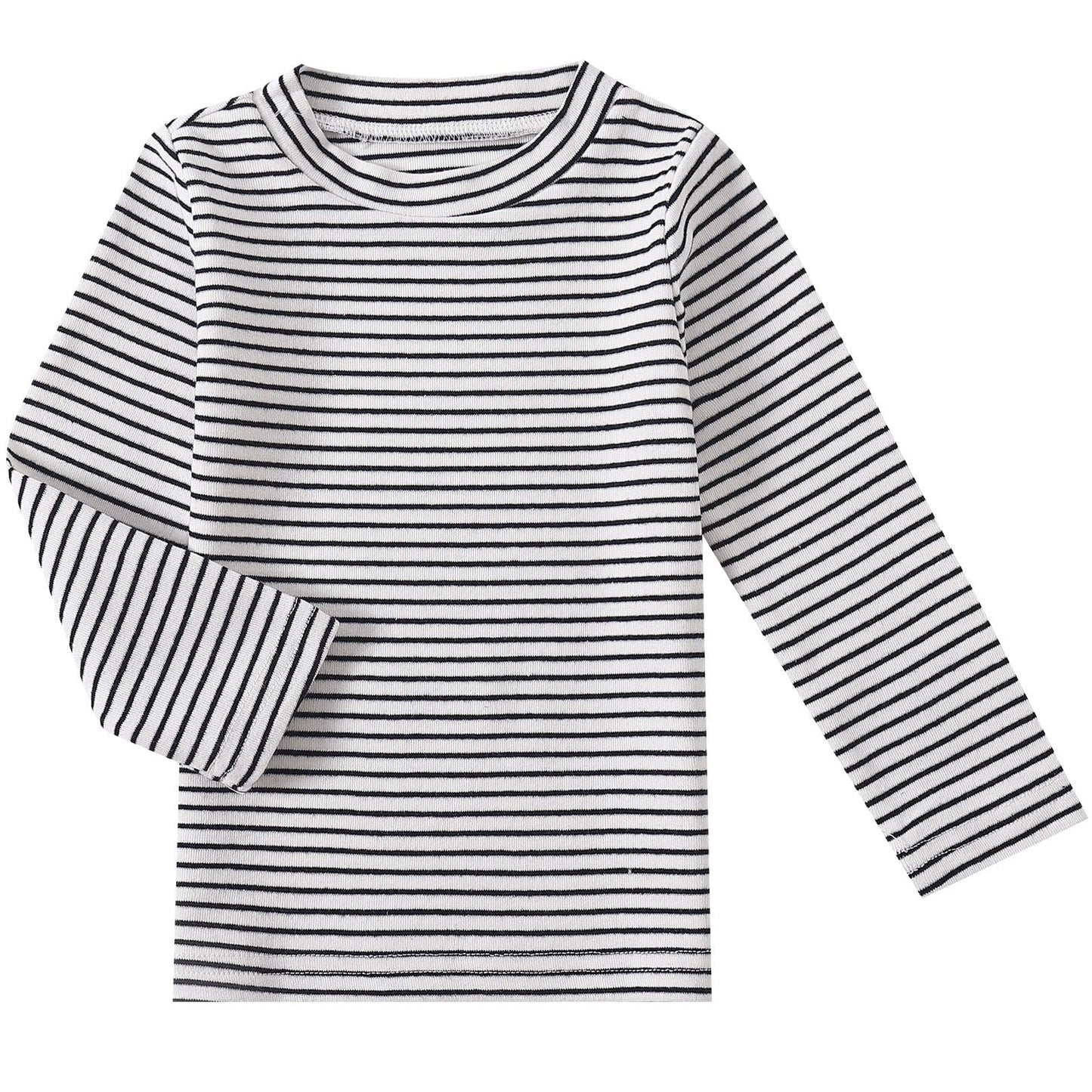 Little Girls Boys Long Sleeve Tee Shirts Kids Cotton Striped Crew Neck Tops (White,5T)