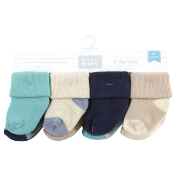 Hudson Baby Unisex Baby Cotton Rich Newborn And Terry Socks, Navy Taupe, 6-12 Months