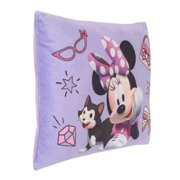 Disney Minnie Mouse I Am Awesome Lavender And Pink, Figaro Plush Decorative Throw Pillow