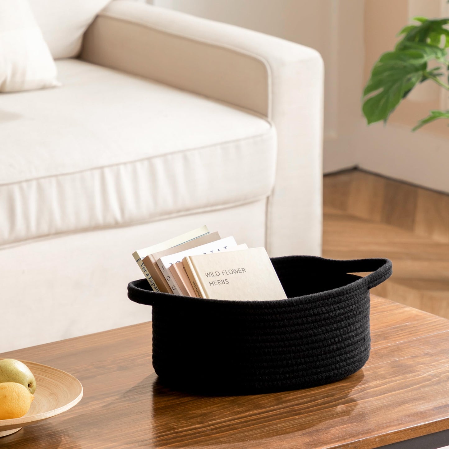 Ubbcare Small Woven Basket For Gifts, Cotton Rope Storage Basket For Shelf, Gift Baskets Empty With Handle, Dog Toy Basket For O