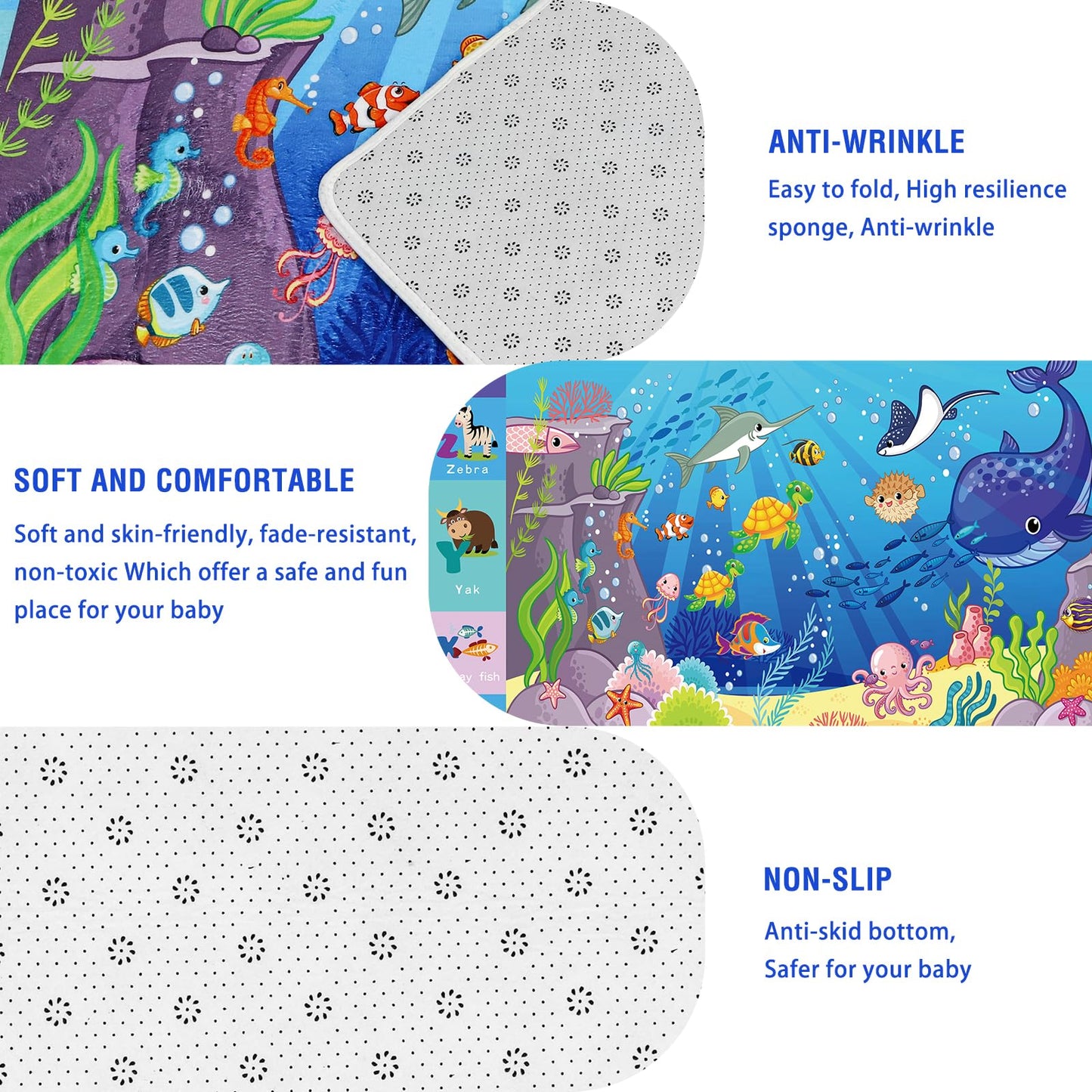 Ltkougfam Kids Play Rug, Animals Print Baby Mat For Floor, Kids Rug For Playroom, Abc Educational Rug, Non-Toxic Soft Baby Crawl