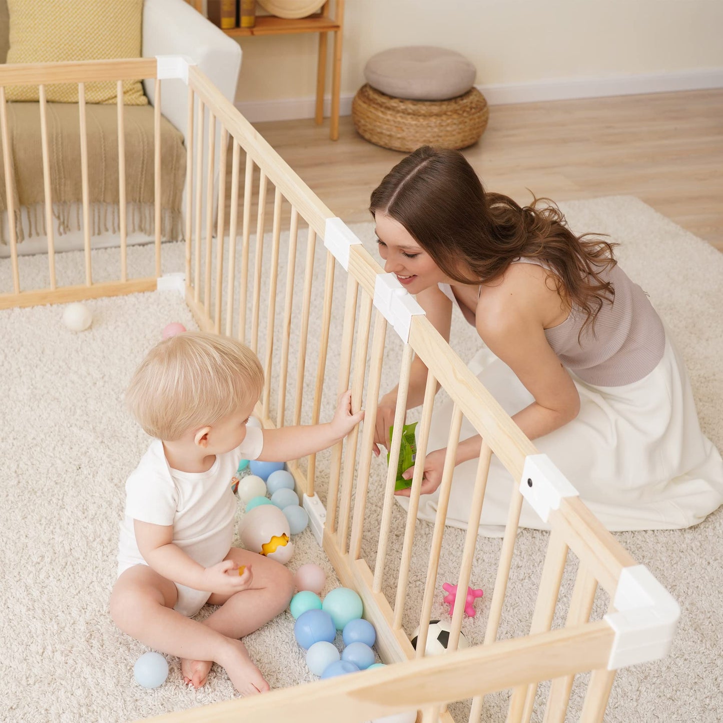 Ggf Wooden Baby Playpen -71 * 59 * 24 In, Large Wood Gate Playpen For Babies And Toddlers, Baby Fence Play Yard With Door For Ki