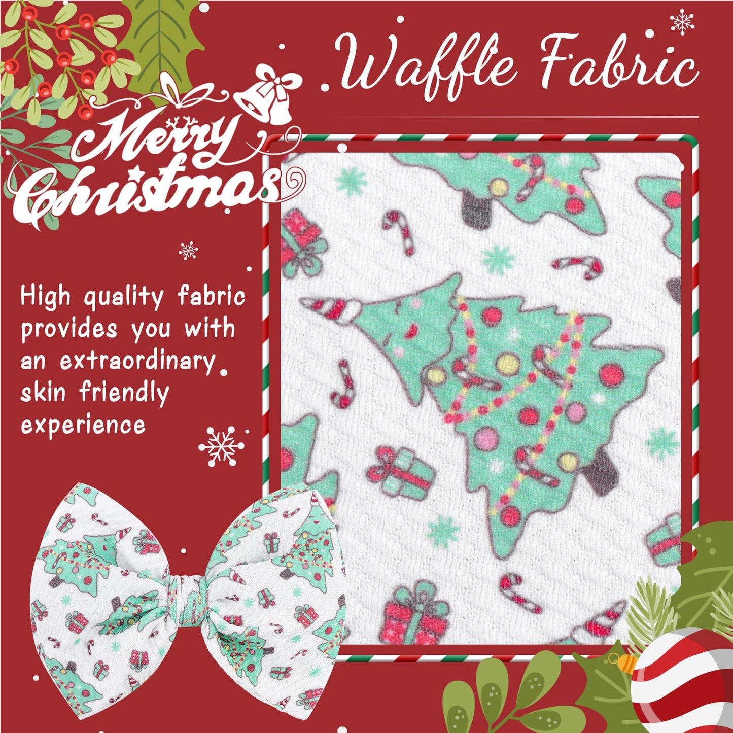 Yanjie Christmas Baby Headbands Newborns Bows Red Green Printed Snowflake Baby Bows Nylon Headband Toddler Infant Hairbands Chee