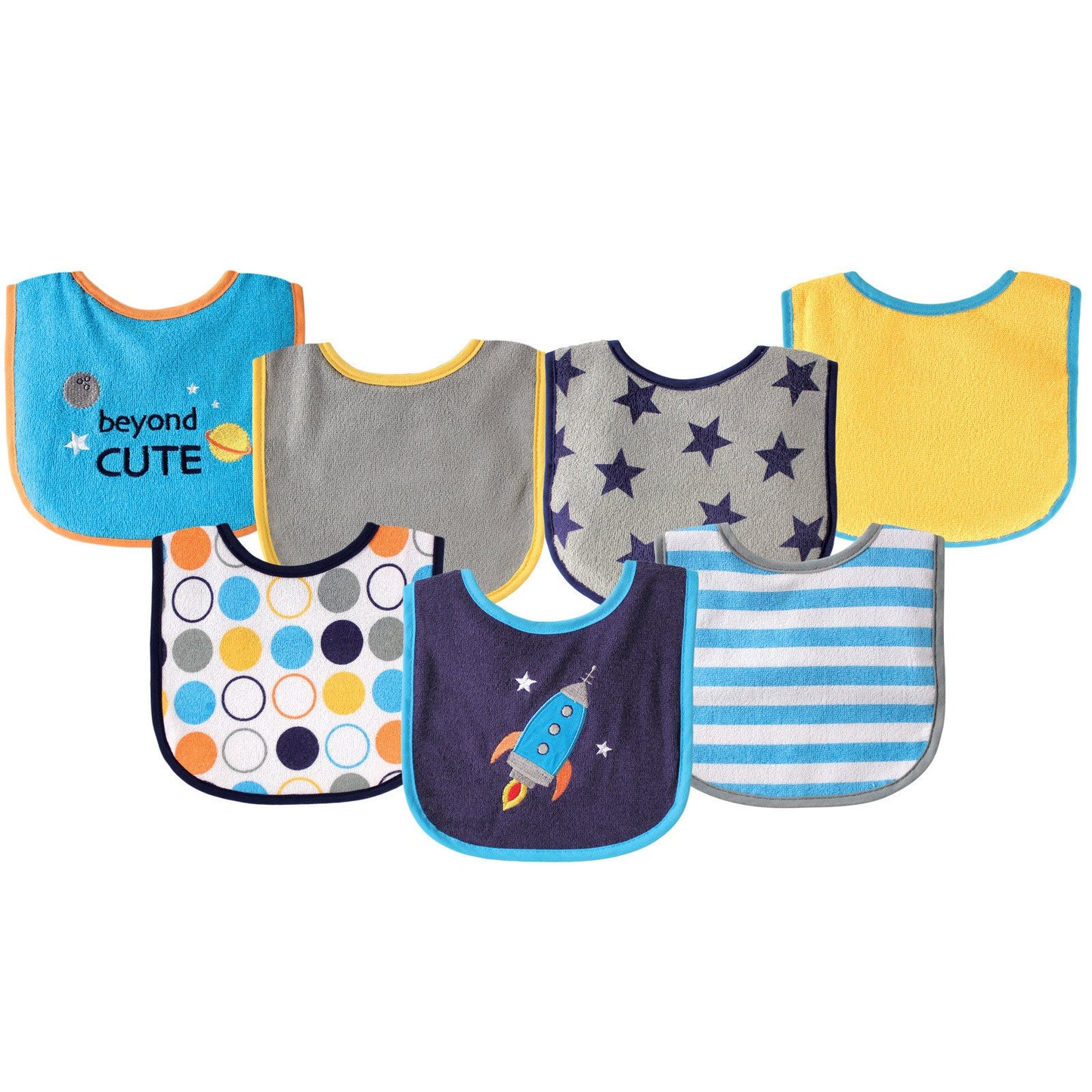 Luvable Friends Unisex Baby Cotton Terry Drooler Bibs With Peva Back, Blue Rocket, One Size
