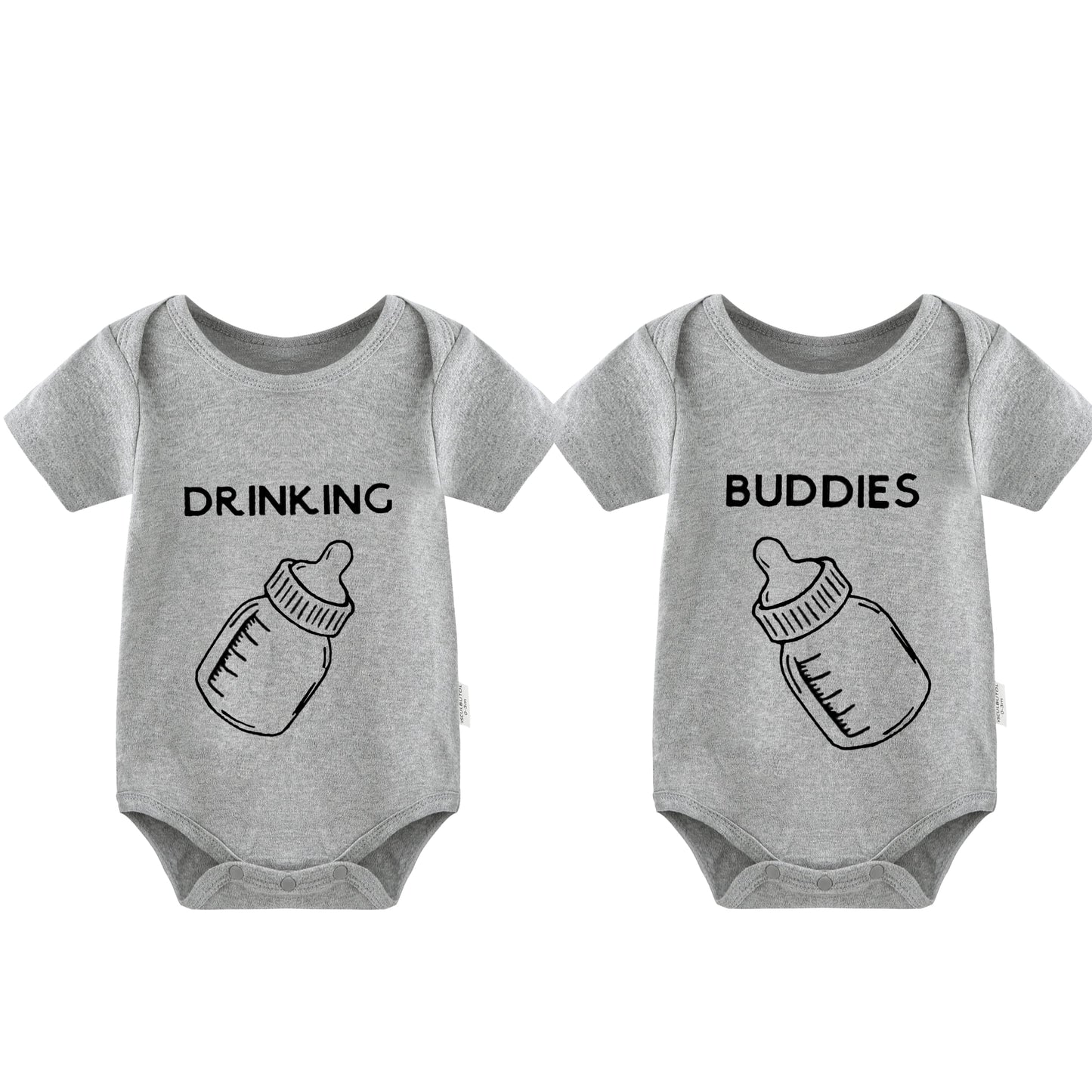 Ysculbutol Baby Twins Bodysuit Drinking Buddies Baby Twin Romper Boy Outfits Girl Jumpsuits Baby Triplets Set(Grey 3-6M)