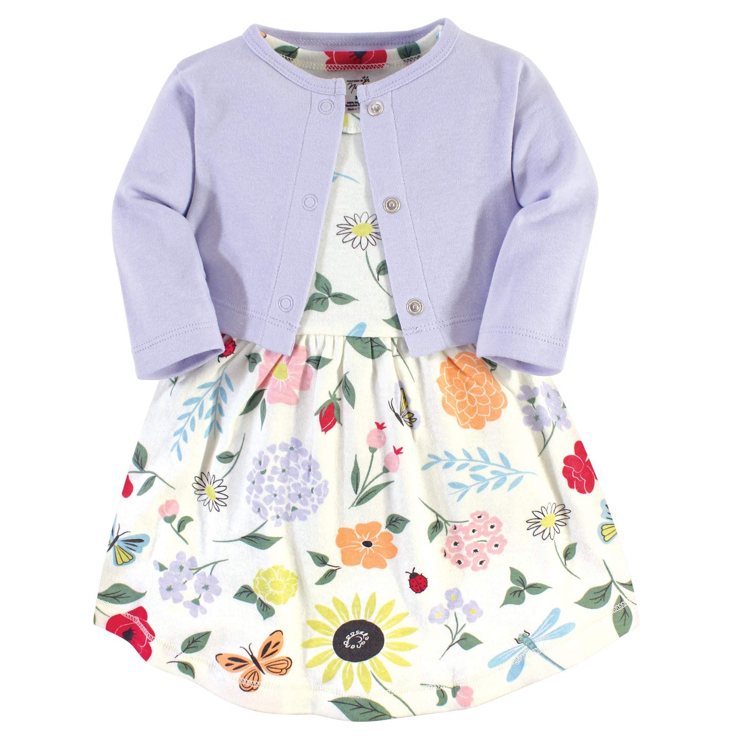Touched By Nature Baby Girls' Organic Cotton Dress And Cardigan, Flutter Garden, 9-12 Months